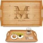 Personalized Bamboo Wood Serving Tray with Handles, Engraved Wooden Trays, Wedding Gifts, Housewarming Gifts (Murray)