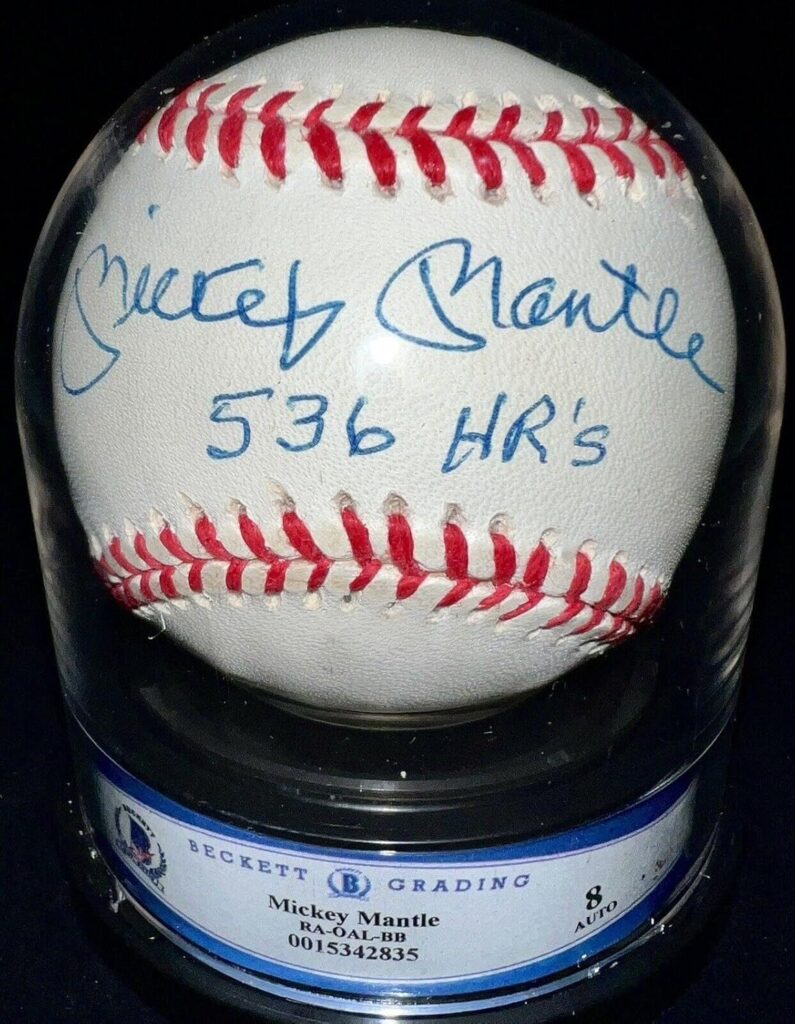 Mickey Mantle 536 HR’s Signed OAL Baseball – Exceptional Condition BAS Graded 8! – Autographed Baseballs