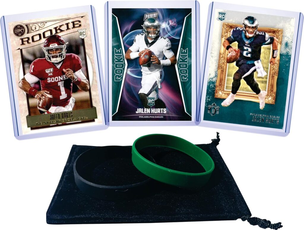 Jalen Hurts (3) Assorted 2020 Rookie Football Cards Gift Pack – Philadelphia Eagles, Alabama