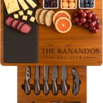 Personalized Acacia Wood Charcuterie Board Set with Stainless Steel Knives – Custom Cheese Board Gift for Wedding, Christmas, Housewarming, Bridal Shower, Anniversary, Women and Couples, Gifts for Her