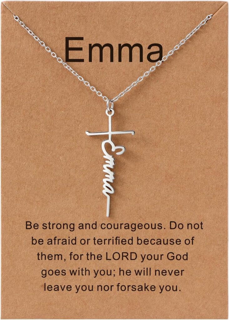 Lcherry Personalized Cross Name Necklace for Women, Custom Nameplate Cross Necklace Customized Jewelry Gift for Women Baptism Gifts for Daughter Granddaughter
