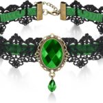 AILUOR Punk Rock Wedding Party Handmade Black Lace Choker, Gothic Retro Lolita Beads Chain Vampire Pendant Necklace for Women Halloween