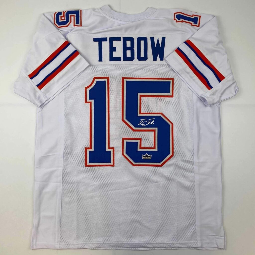 Facsimile Autographed Tim Tebow Florida White Reprint Laser Auto College Football Jersey Size Men’s XL
