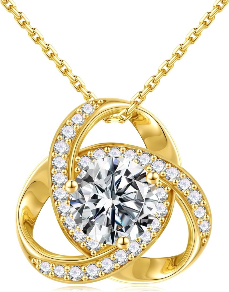 MOOSEA Love Knot Moissanite Necklace for Women, 1-3 ct D Color VVS1 Clarity 925 Sterling Silver Moissanite Pendant Necklace, Anniversary Birthday Gifts for Women Wife Mom Girlfriend Jewelry Gifts