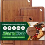 Bamboo Cutting Boards, Durable Wood Cutting Boards for Kitchen – Deep Carbonized Wooden Chopping Boards with Juice Grooves & Builtin Handles, Ideal Charcuterie Double-Sided Serving Tray for Kitchen