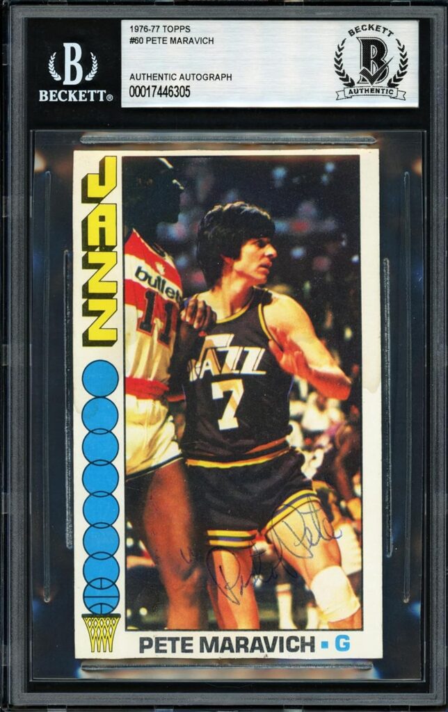 Pistol Pete Maravich Autographed 1976-77 Topps Card #60 Utah Jazz Beckett BAS #17446305 – Basketball Autographed Cards