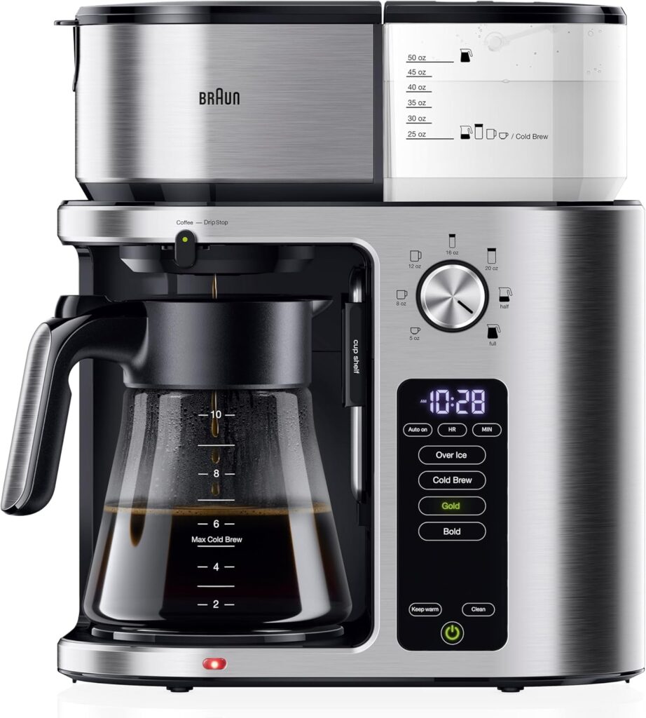 Braun MultiServe Plus 10-Cup Drip Coffee Maker – Hot & Cold Multi-Serve Brewer with Programmable Timer and Auto Start, Over Ice Function, Stainless Steel & Pod-Free Design, KF9270SI
