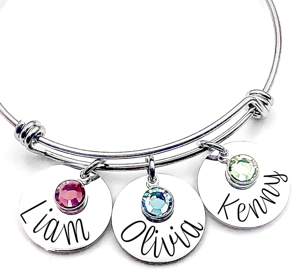 Mother’s Day Gift-Customizable Bangle bracelet with name charms gift for mom grandma godmother