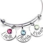 Mother’s Day Gift-Customizable Bangle bracelet with name charms gift for mom grandma godmother
