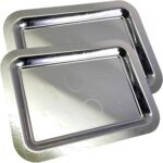 (Pack of 2) 14.2 inch x 10.2 inch Oblong Chrome Plated Serving Tray Stylish Design Bubbles Floral Engraved Edge Decorative Party Wedding Dessert Wine Platter Plate NC-228