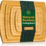 Wood Cutting Board – 4 Piece Bamboo Cutting Board Set, Wooden Cutting Boards for Kitchen with Deep Juice Groove, Side Handles – Chopping Boards for Meat, Vegetables, Charcuterie – Kitchen Gift Set