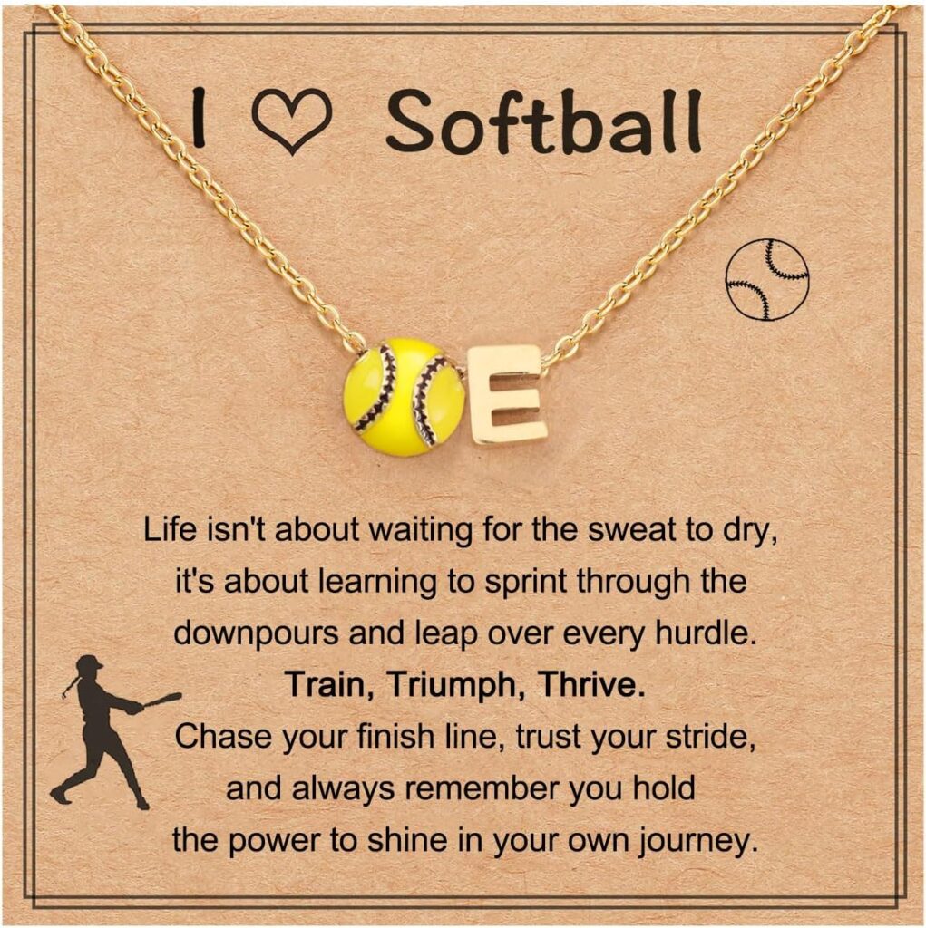 Initial A-Z Softball Necklace for Teen Girls, Personalized Softball Stuff Pendant Necklace for Team Lovers Daughter Player