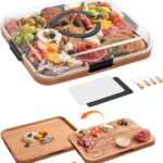 Charcuterie Board with Lid, 2-in-1 Bamboo Cheese & Cutting Board with Engraved Guide, Covered Snack Serving Tray, Includes 2 Plastic Cutting Mats & 4 Cheese Knives, Charcuterie Accessories Gift