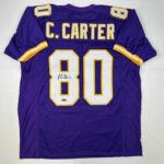 Facsimile Autographed Cris Carter Minnesota Purple Reprint Laser Auto Football Jersey Size Men’s XL
