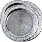 (Pack of 4) 11″ Traditional Round Floral Pattern Engraved Catering Chrome Plated Serving Tray Mirror Deco Plate Platter Tableware Holiday Wedding Buffet Serving (Medium) T471-11-4PK