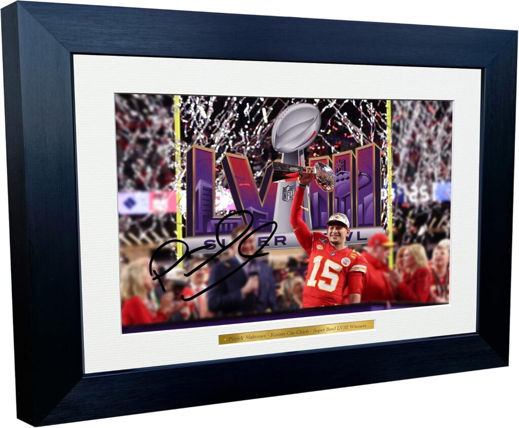 Kitbags & Lockers Patrick Mahomes Celebration Kansas City Super Bowl LVIII 58 Winners Autographed Signed 12×8 A4 Photo Photograph Picture Frame American Football Poster Gift Blur, Black