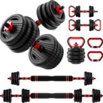 Adjustable Dumbbell Set, 10/20/30/45/70/90lbs Free Weight Set with Connector, 4 in1 Dumbbells Set Used as Barbell, Kettlebells, Push up Stand, Fitness Exercises for Home Gym Suitable Men/Women