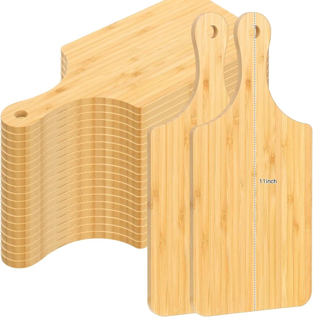 Zubebe 24 Pcs Cutting Board Bulk 11 x 5 Inch Wood Chopping Board Blank Small Laser Engraving Mini Charcuterie Serving Boards for Wedding Housewarming Gift (Bamboo)