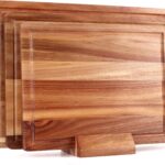 Extra Large Acacia Wood Cutting Board Set of 3 Wooden Chopping Board With Holder Fruit Cutting Boards Charcuterie Boards for Kitchen Bread Cheese Serving Board Meat Cutting Board Carving Board