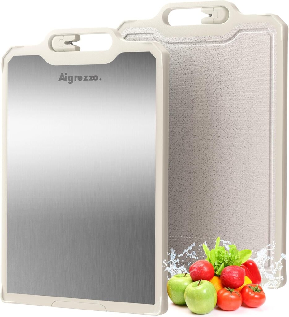 Titanium Cutting Boards for Kitchen,New Upgrade Cutting Board with Knife Sharpener,Double Sided Food Grade,Pure Titanium&Wheat Straw PP,360° Rotating Base Chopping Board Large Size House Warming Gifts