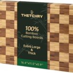 Bamboo Cutting Boards for Kitchen, End Grain Wood Cutting Board with Juice Grooves & Handles, Charcuterie Checkered Chopping Board Thick Butcher Block Serving Tray with Gift Box, 16.4″×11.5″× 1″