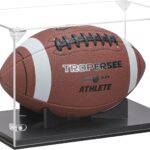Football Display Case, Thickened UV Protection Clear Acrylic Lid Football Holder, Wood Football Base Stand Football Cases for Signed Football Full Size