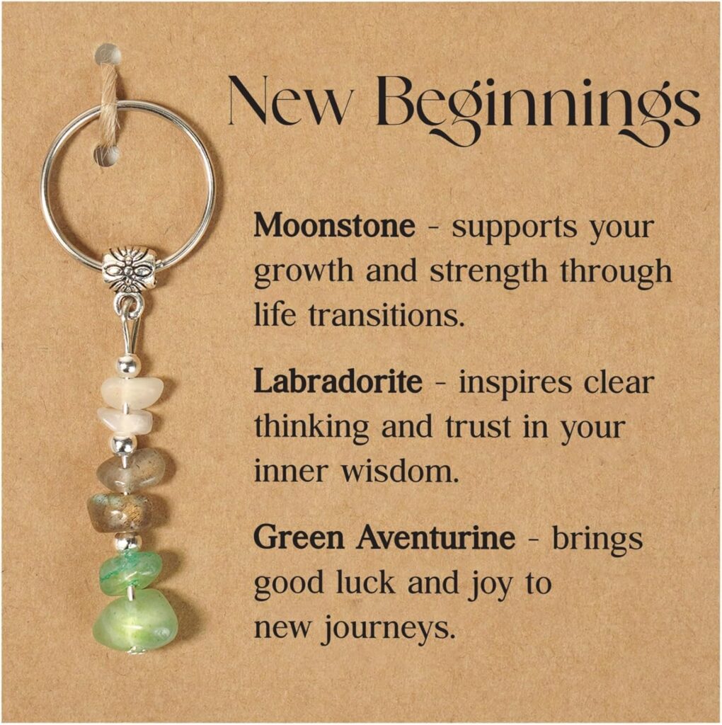 Crystal Keychain New Beginning Gifts, New Job Gifts For Coworker Leaving, Breakup, Divorce, Graduation, Retirement, Birthday Present For Women Handmade With Moonstone, Labradorite, Green Aventurine