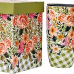 Topadorn Coffee Ceramic Mug Porcelain Latte Tea Cup With Lid in Present Box 17oz,Green & Yellow Flowers