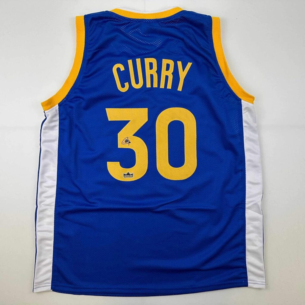 Facsimile Autographed Stephen Steph Curry Golden State Blue Reprint Laser Auto Basketball Jersey Size Men’s XL