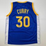 Facsimile Autographed Stephen Steph Curry Golden State Blue Reprint Laser Auto Basketball Jersey Size Men’s XL