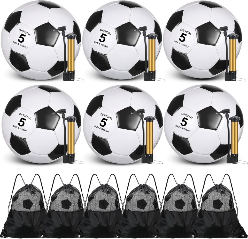 Ceenna 6 Pcs Christian Charity Donation Supplies Deflated Soccer Ball Bulk with Pump Bag Official Size Outside Sport Operation Christmas Machine Stitched Ball for Child