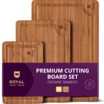 ROYAL CRAFT WOOD Wooden Cutting Boards for Kitchen Meal Prep & Serving – Bamboo Wood Serving Board Set with Deep Juice Groove Side Handles – Charcuterie & Chopping Butcher Block for Meat (3 Pcs)