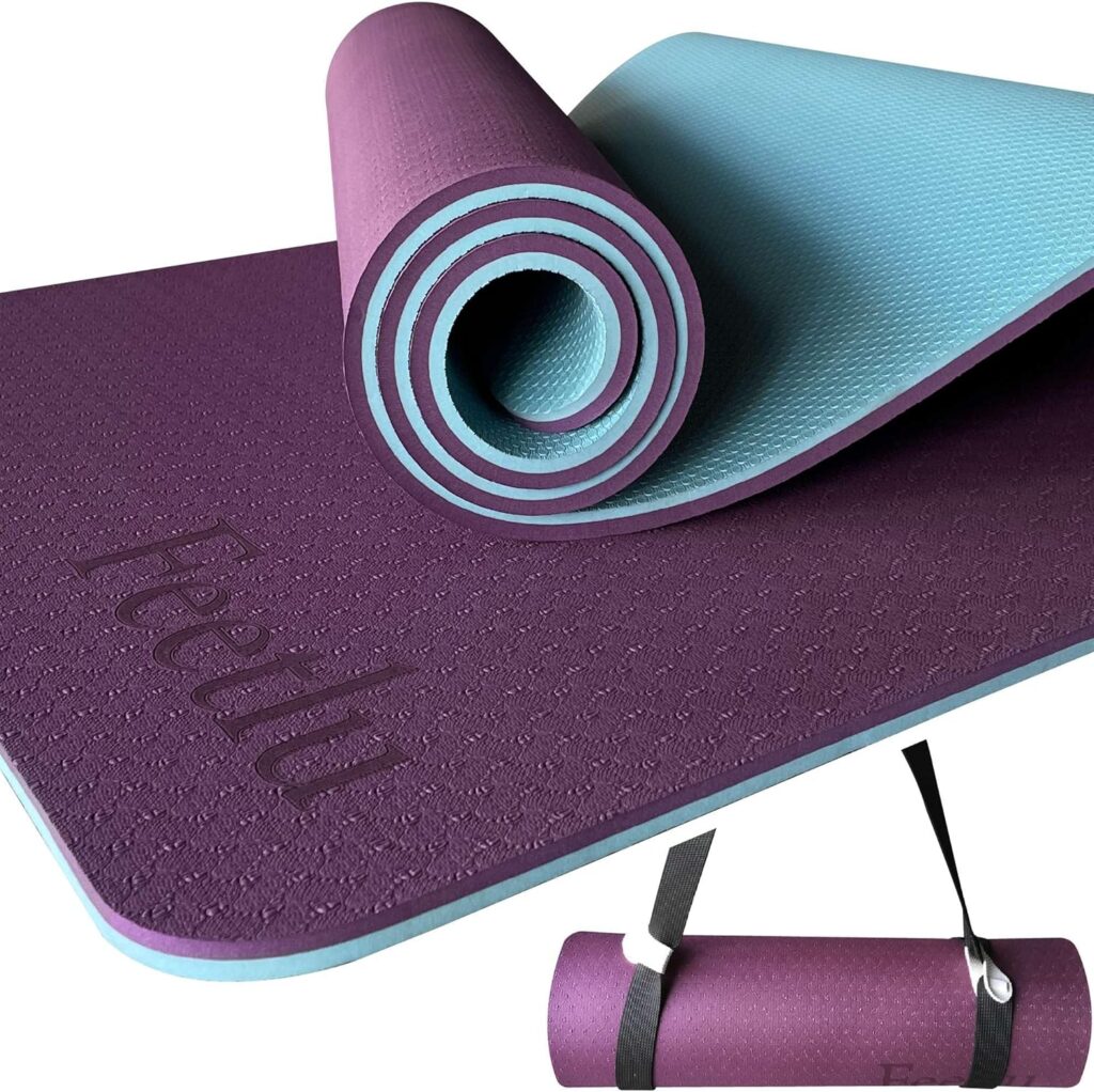 Extra Thick Exercise Yoga Mat with Strap – 2/5 Inch (10MM), Non-Slip Workout Mat for Yoga, Pilates, and Floor Exercises