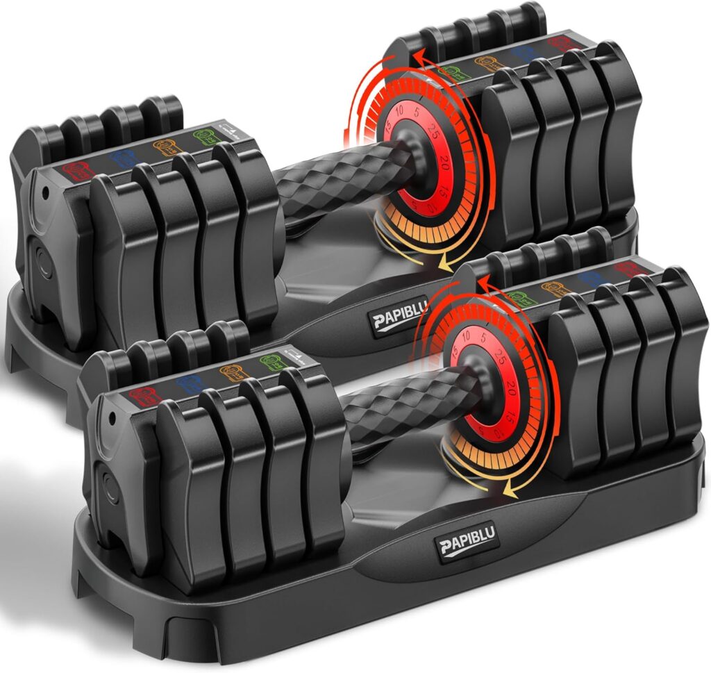 Adjustable Dumbbells Set of 2, 25LBS Adjustable Weight Dumbbells Set, 5 in 1 Free Weights with Anti-Slip Handle for Home Gym, Full-Body Strength Training (Men & Women)