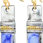 Unique Handmade Bohemian Enamel Vintage Matt Silver Bar Dangle Earrings Chic Round Blue Gemstone Geometric Square Drop Earrings for Women Statement Jewelry (Silver)