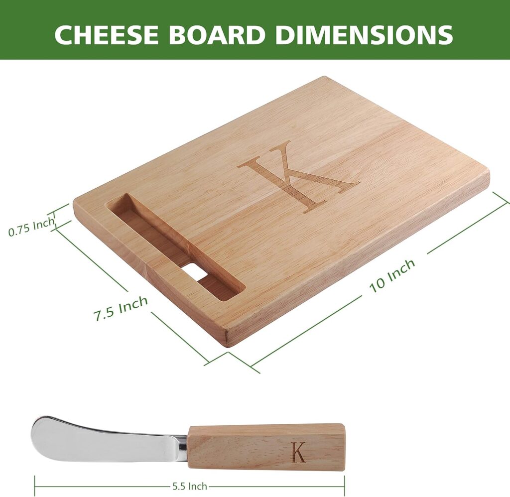 Miicol Wood Charcuterie Board, Monogram Cheese Board 10 Inch, Personalized Initial Cutting Board with Spreader, Unique Housewarming Gift, Ideal for Kitchen, Home, Letter K