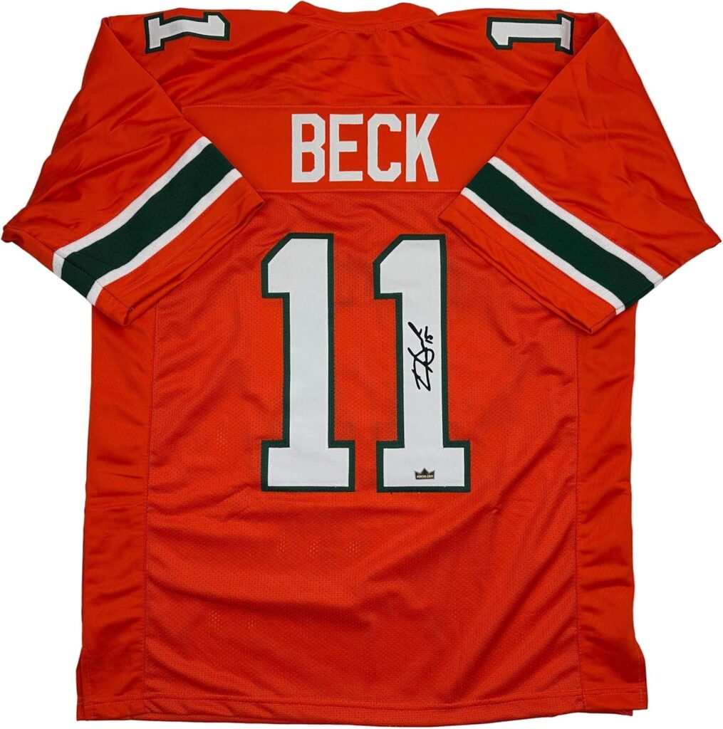 Facsimile Autographed Carson Beck Miami Orange Reprint Laser Auto College Football Jersey Size Men’s XL