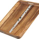 Acacia Wood Serving Tray with Handles, 17’’x13’’ Rectangular Decorative Ottoman Tray for Living Room, Coffee Table Tray for Decor, Breakfast in Bed