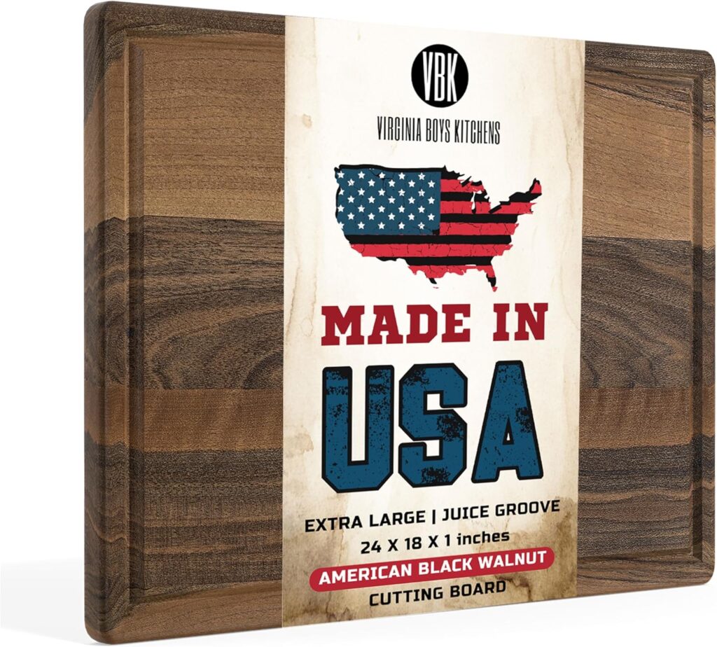 Virginia Boys Kitchens – Made in USA – Extra Large Walnut Wood Cutting Board – Brisket and Turkey Carving Board – Reversible with Juice Groove (Walnut, 24inx18inx1in)