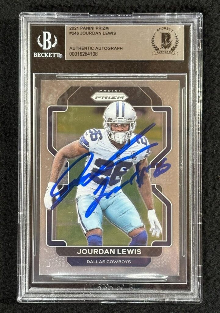 Jourdan Lewis Signed 2021 Panini Prizm Card #246 BAS Certified Dallas Cowboys – NFL Autographed Football Cards