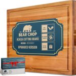 Bearchop Acacia Wood Cutting Board for Kitchen, Butcher Block with 2-Side Reinforced Bar for Crack/Warp Resistance, [17″x13″x1″] Medium Wooden Cutting Boards with Juice Groove, Handle and Gift Box