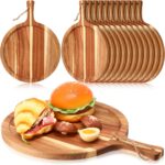 Tanlade 12 pcs Wood Cutting Board Bulk Round Wooden Serving Tray with Handle Acacia Chopping Boards Kitchen Charcuterie Paddle for Pizza Bread Cheese Fruit Vegetables