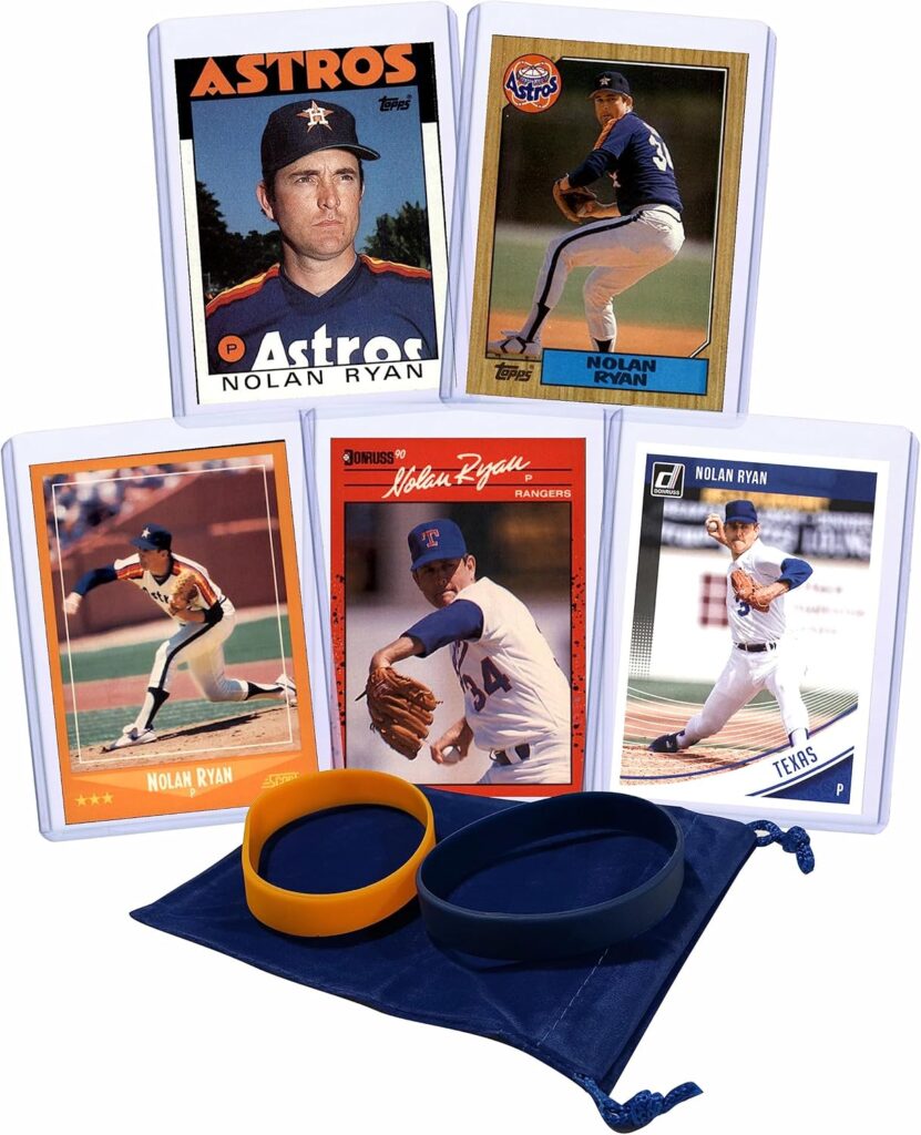 Nolan Ryan (5) Assorted Baseball Cards Gift Pack – Houston Astros, Texas Rangers, California Angels
