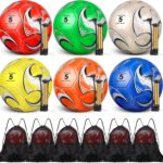 Ceenna 6 Pcs Christian Charity Donation Supplies Deflated Soccer Ball Bulk with Pump Bag Official Size Outside Sport Operation Christmas Machine Stitched Ball for Child