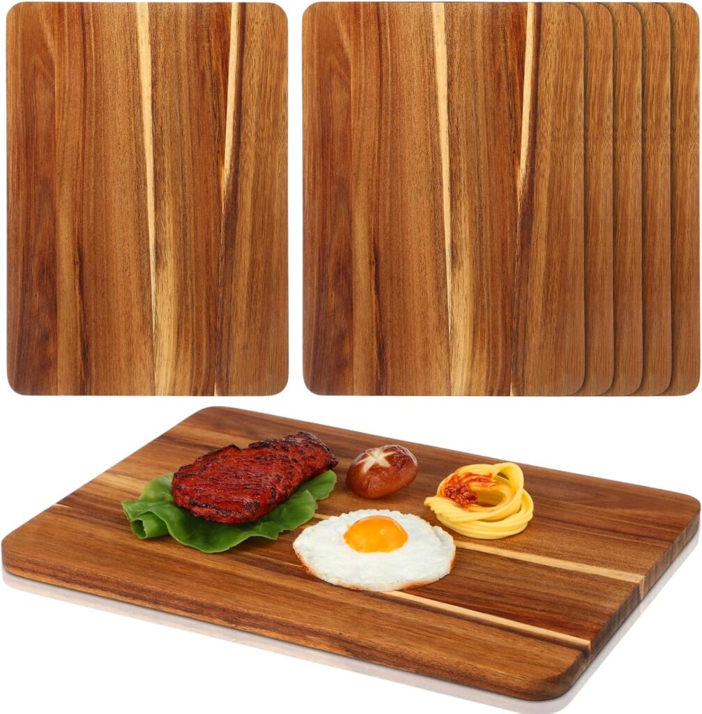 Roshtia 6 Pieces Acacia Wood Cutting Board 14″ x 10″ Kitchen Wooden Chopping Board Reversible Charcuterie Serving Tray Butcher Block Cutting Tray for Meat Cheese Vegetables Fruit (Classic)