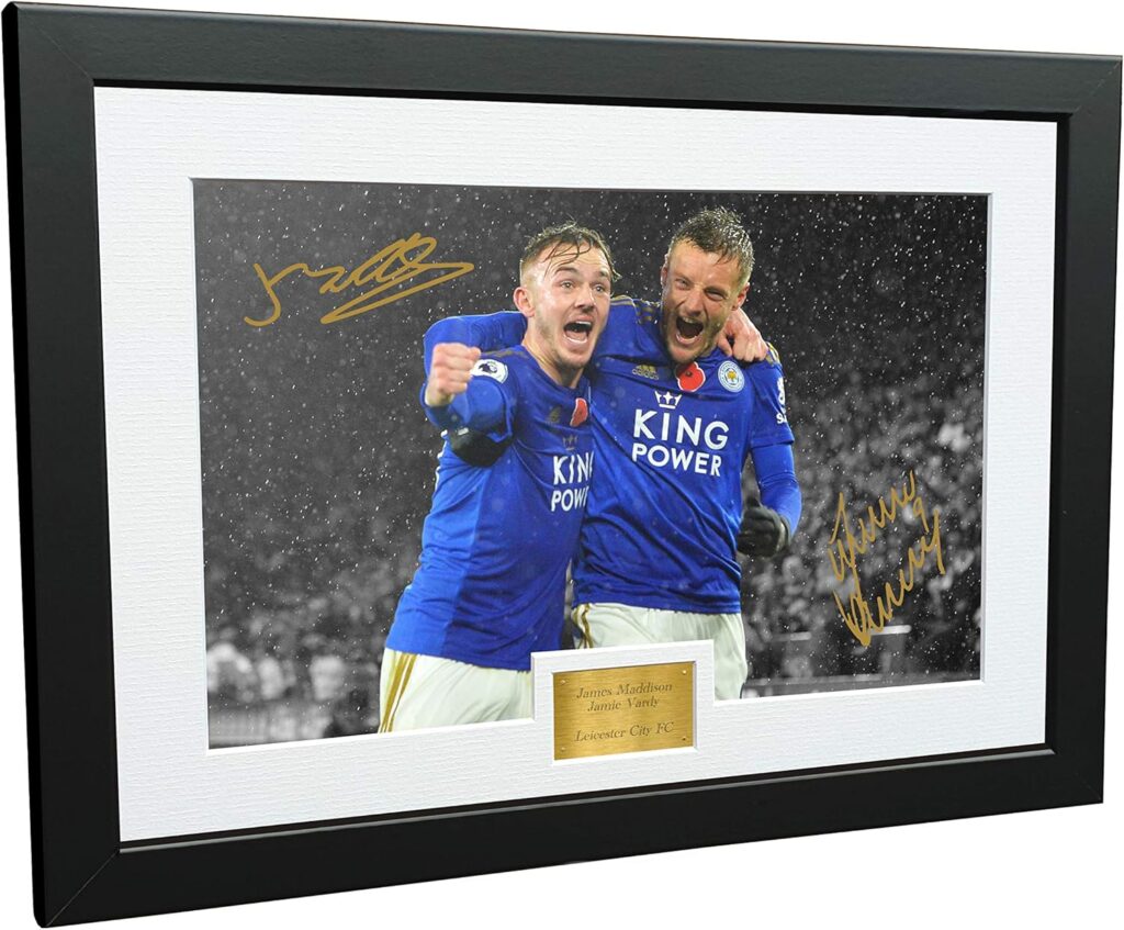 Kitbags & Lockers James Maddison Jamie Vardy Leicester City FC Autographed Signed Photo Photograph Picture Frame Soccer Gift