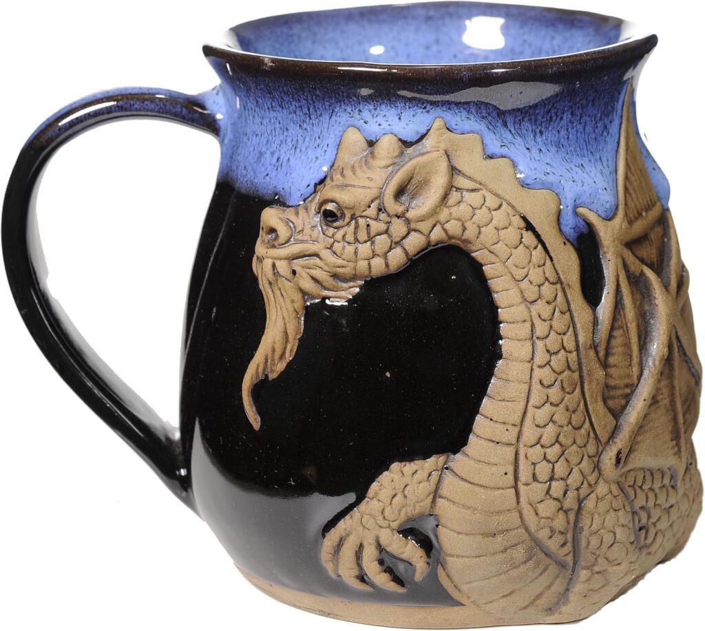 ALWAYS AZUL POTTERY Fantasy Dragon Mug in Garcia Blue – Handmade Ceramic Coffee Mug – Stylish and Unique Handcrafted Artistic Drinkware – Polished Clay Cups, Great for Coffee, Tea, and Art Lovers