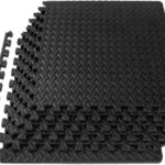 ProsourceFit Puzzle Exercise Mat ½ in, EVA Interlocking Foam Floor Tiles for Home Gym, Mat for Home Workout Equipment, Floor Padding for Kids, Black, 24 in x 24 in x ½ in, 24 Sq Ft – 6 Tiles