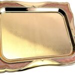 17.3 inch x 12.6 inch Rectangular Floral Shape Iron Rose Gold Serving Tray Floral Engraved Pink Edge Decorative Holiday Wedding Birthday Snack Wine Candle Platter Plate Party NC-136