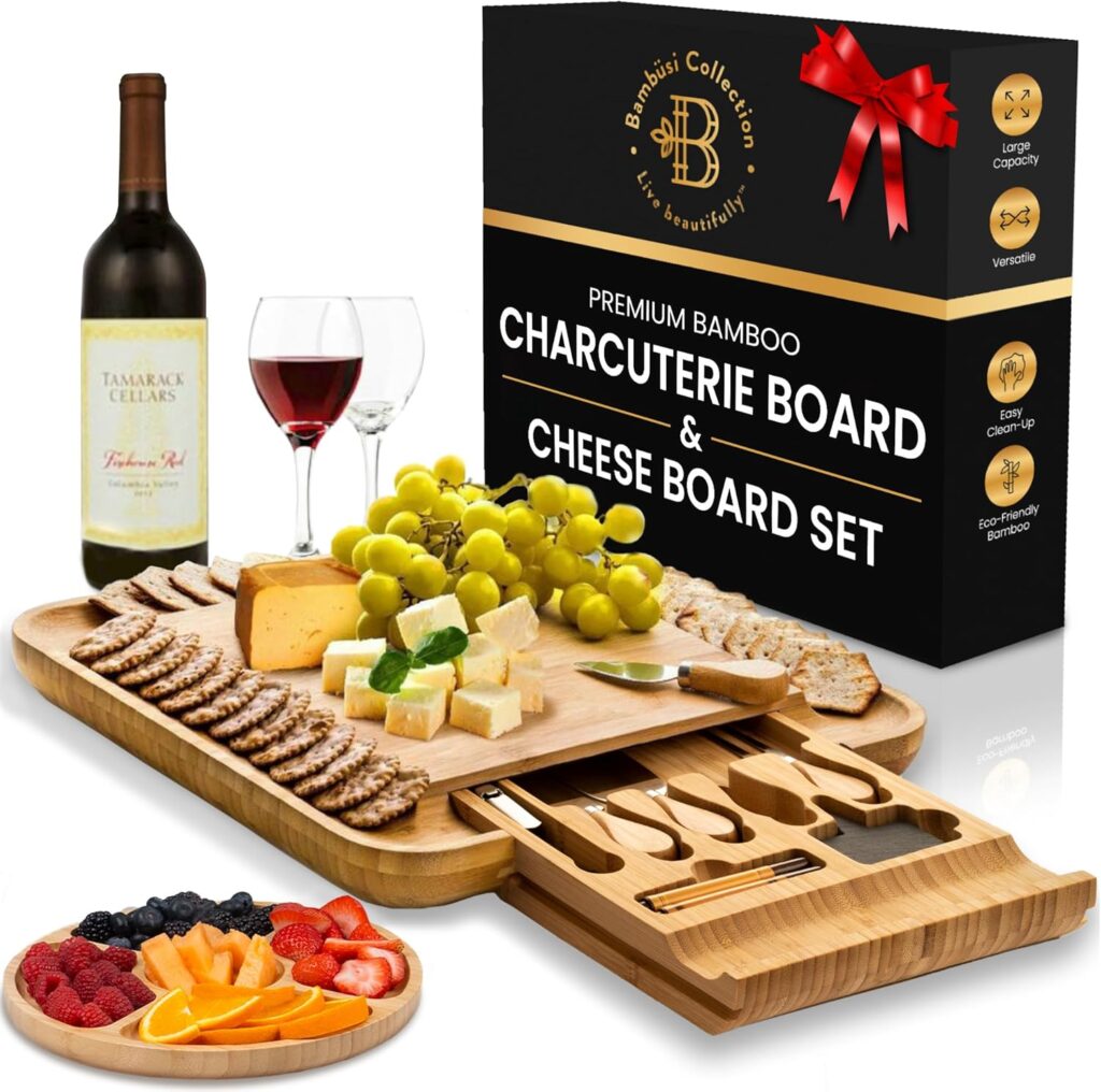 Charcuterie Board Gift Set – Bamboo Cheese Board and Knife Set – Housewarming Gifts for New Home, Wedding Gifts for Couples 2025, Bridal Shower Gifts, Birthday Gifts for Women